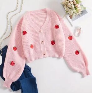 Pink Strawberry Embroidered Cardigan XL in great condition